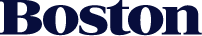 Boston logo in dark blue text, featuring a modern font.