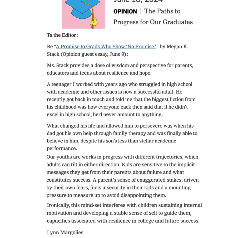 Opinion piece discusses resilience in youth, featuring insights from clinical psychologist Lynn Margolies.